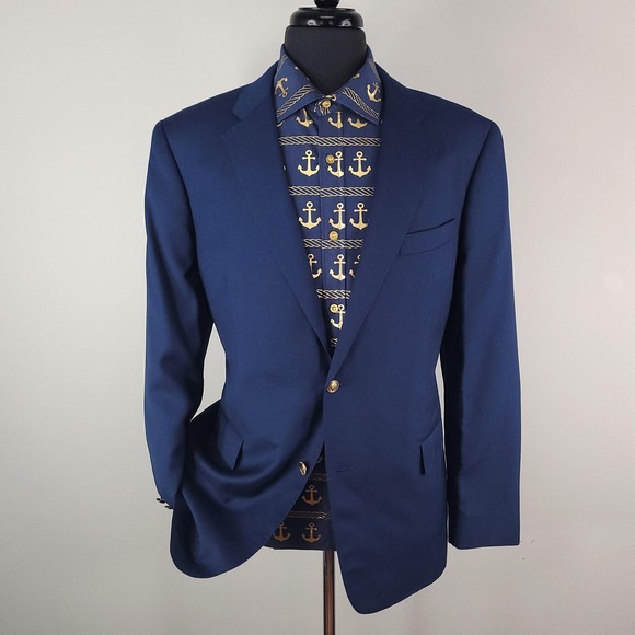 Columbia PFG Blazer Mens 46 Regular Blue Nautical Flag Lining Wool Blend Jacket